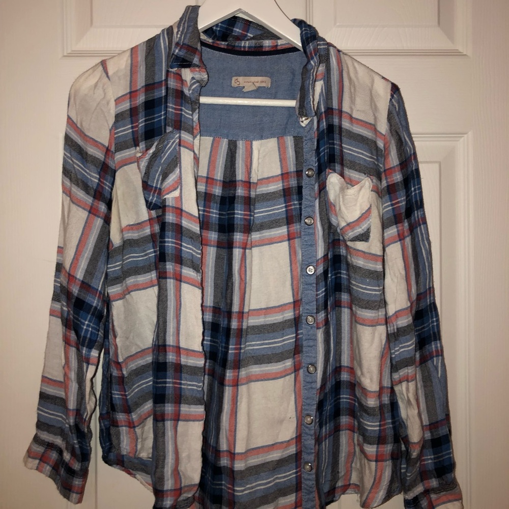 Pink blue and white plaid flannel